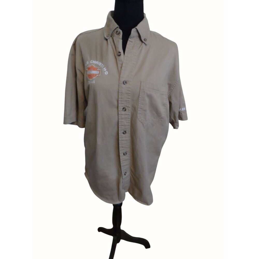 Harley-Davidson Corpus Christi TX Dealer Staff Shirt Men’s S Beige Embroidered